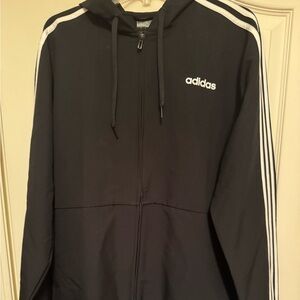 Adidas Essentials 3-Stripes Woven Windbreaker Track Jacket Black Size Large Men